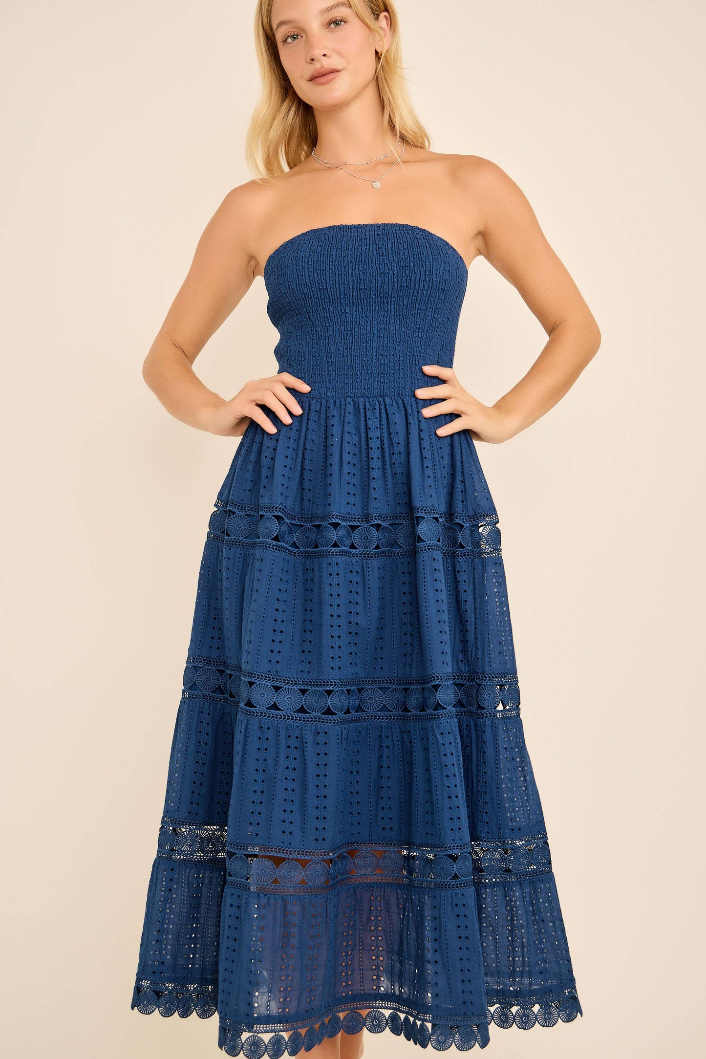 Smocked Eyelet Maxi Dress – Boho Summer Strapless
