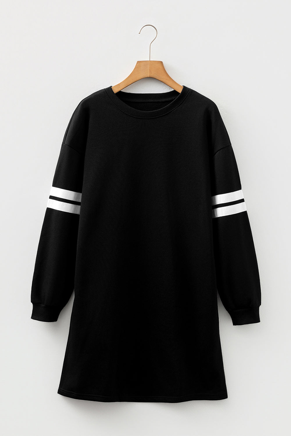 Fiery Red Varsity Contrast Banded Sleeve Shift Sweatshirt Dress