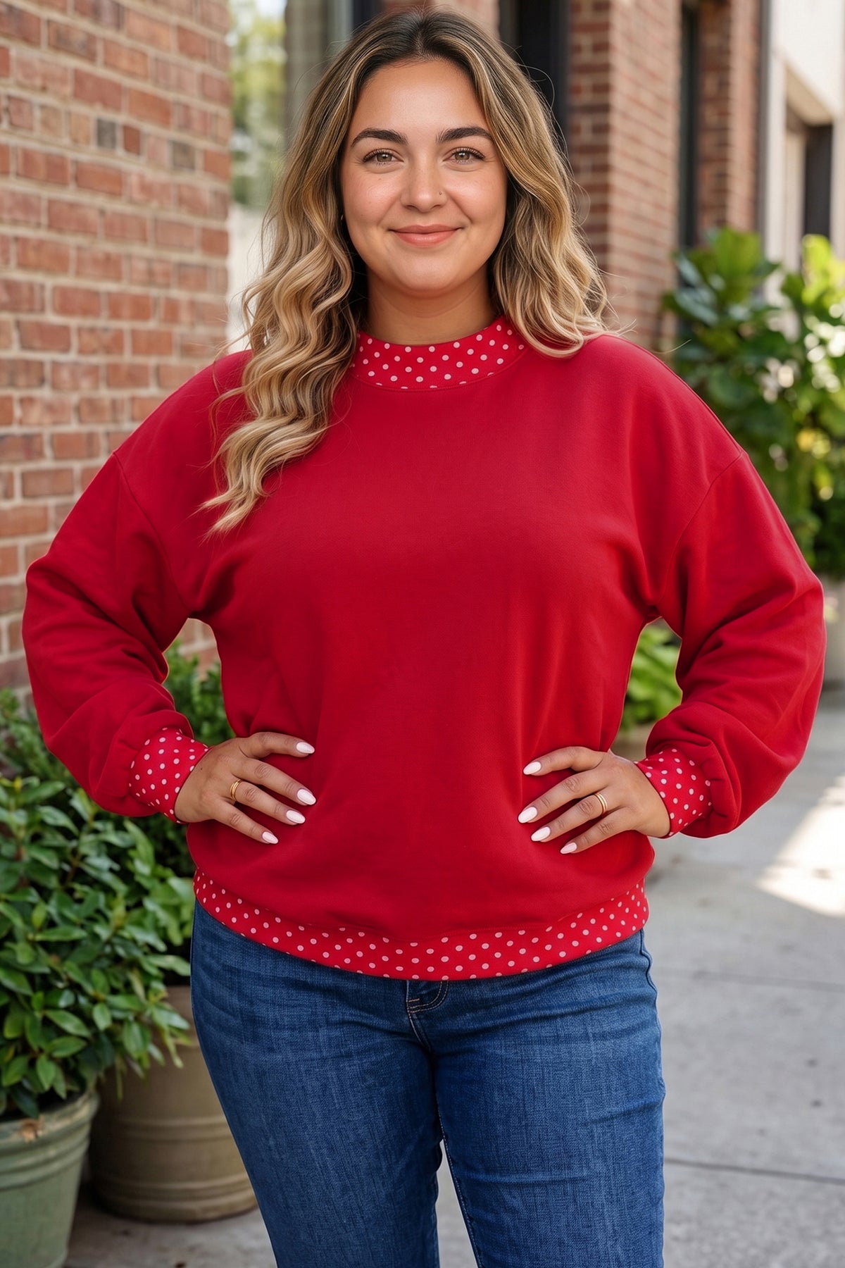 Red Polka Dot Plus Size Sweatshirt