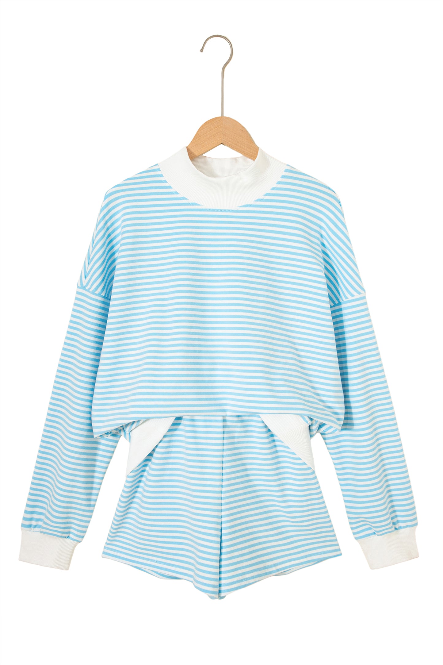 Oversize Striped Mock Neck Sweatshirt and Shorts Set