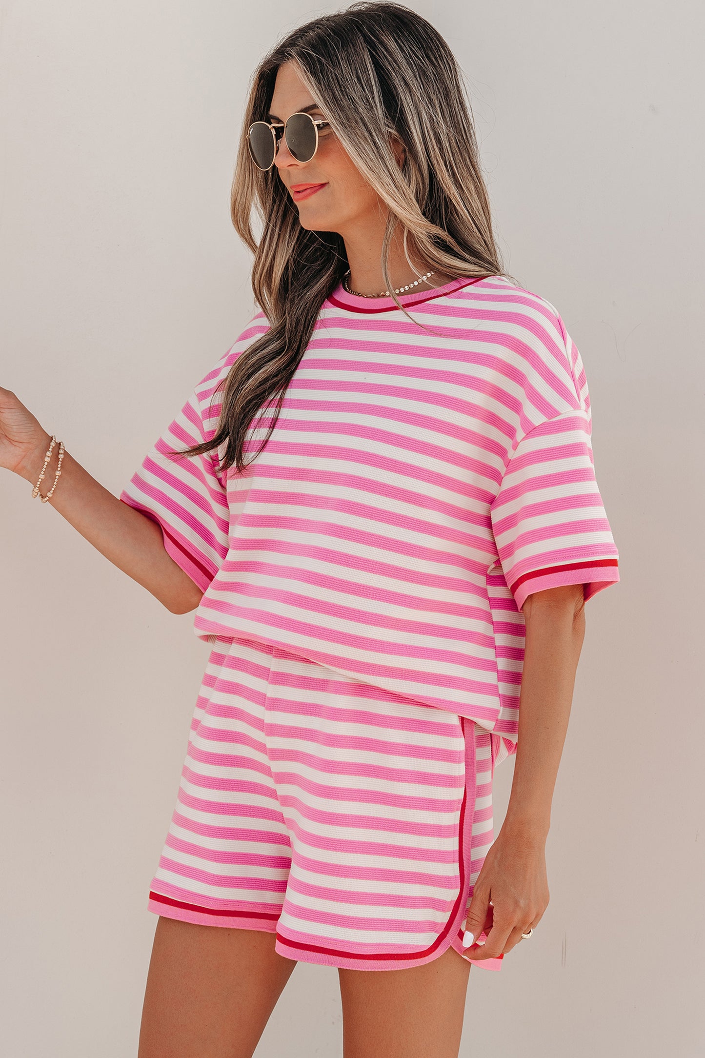 Pink and White 2 Piece Shorts Set