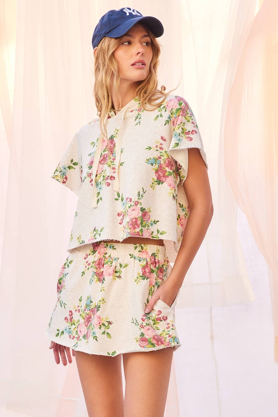 Floral Printed Cotton Terry Hoodie