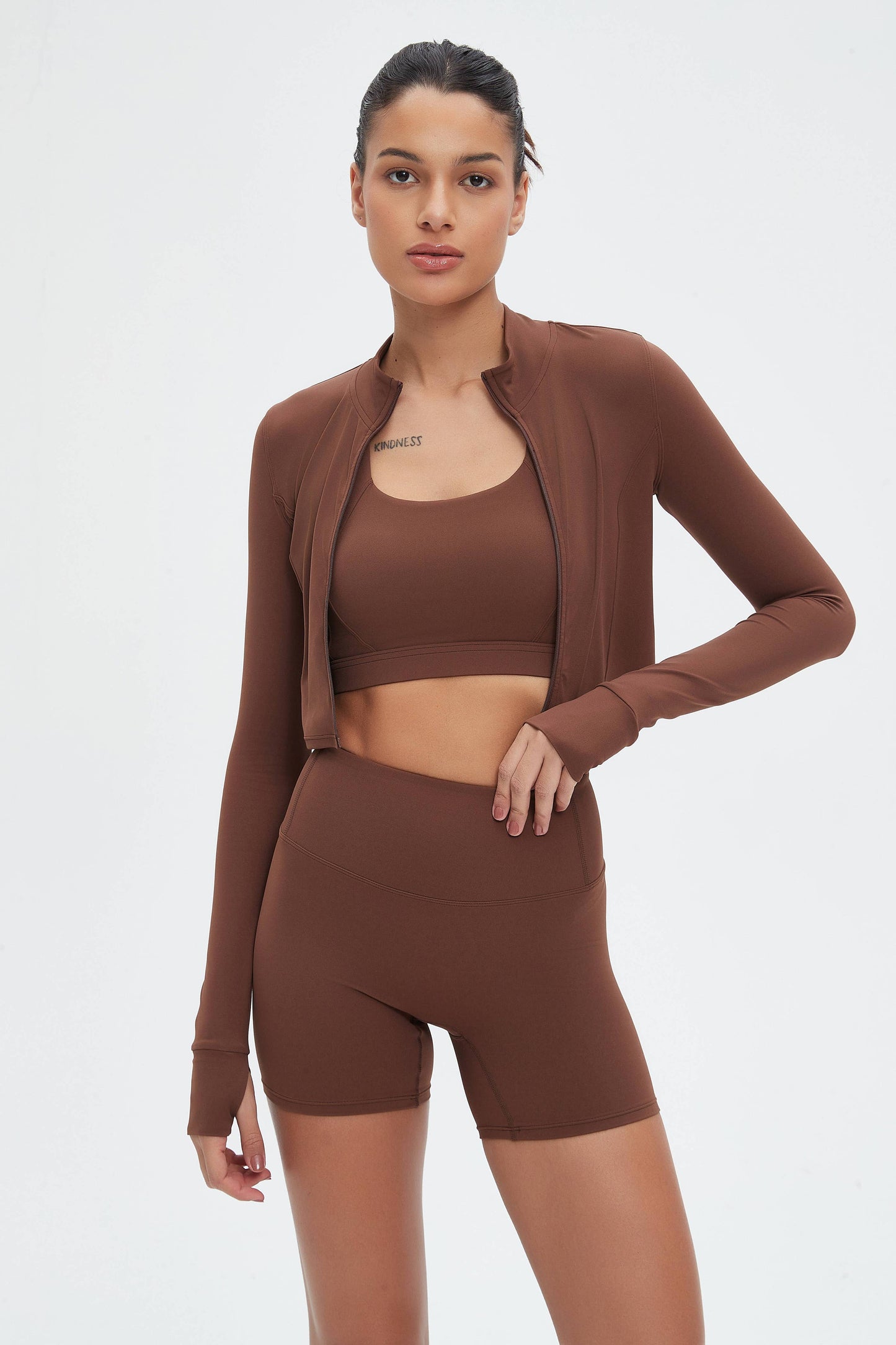 Rosalind 3-Piece Crop Jacket Workout Activewear Set: Midnight / XL