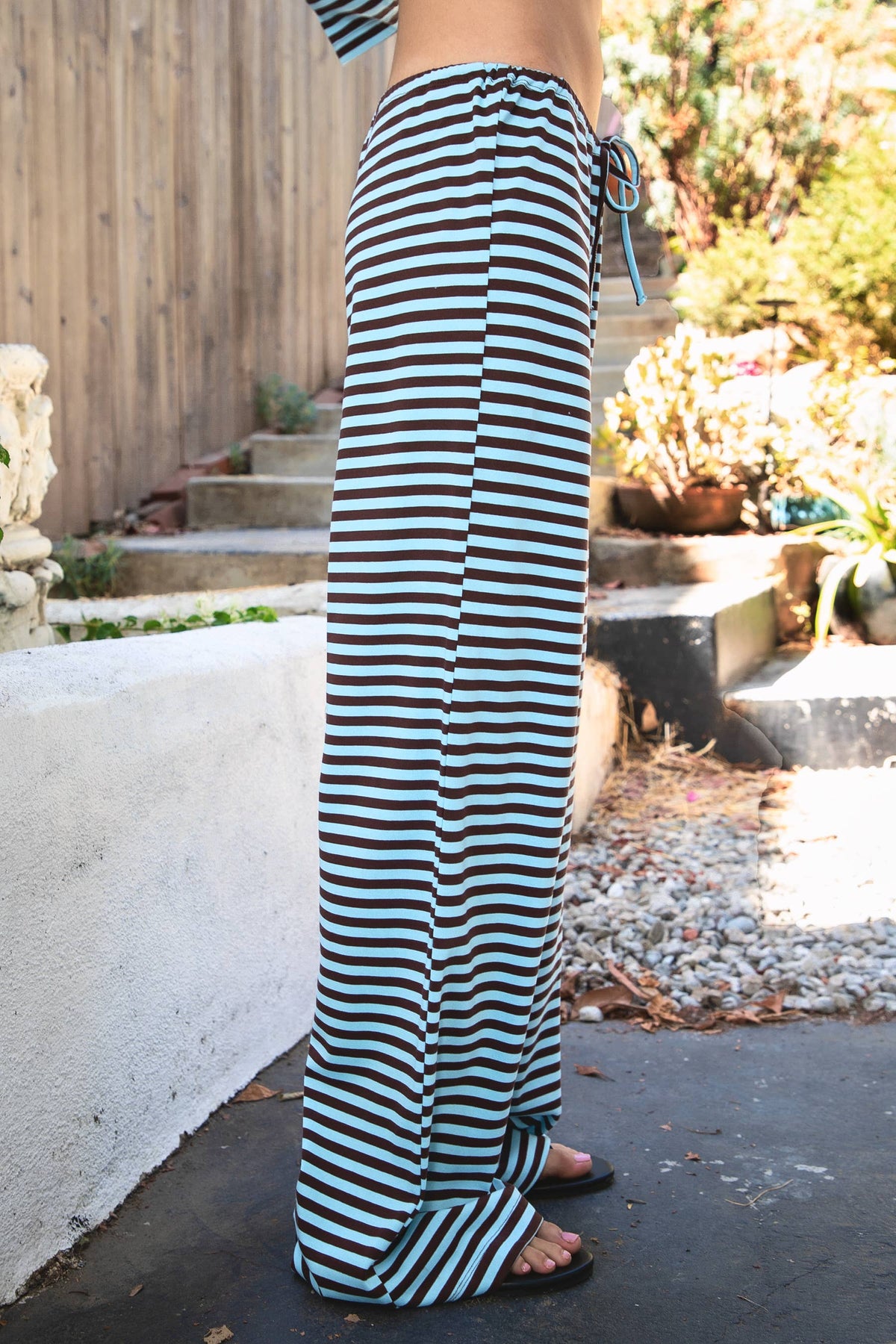 MARLOWE Stretch Mid Waist Stripe Wide Leg Pants