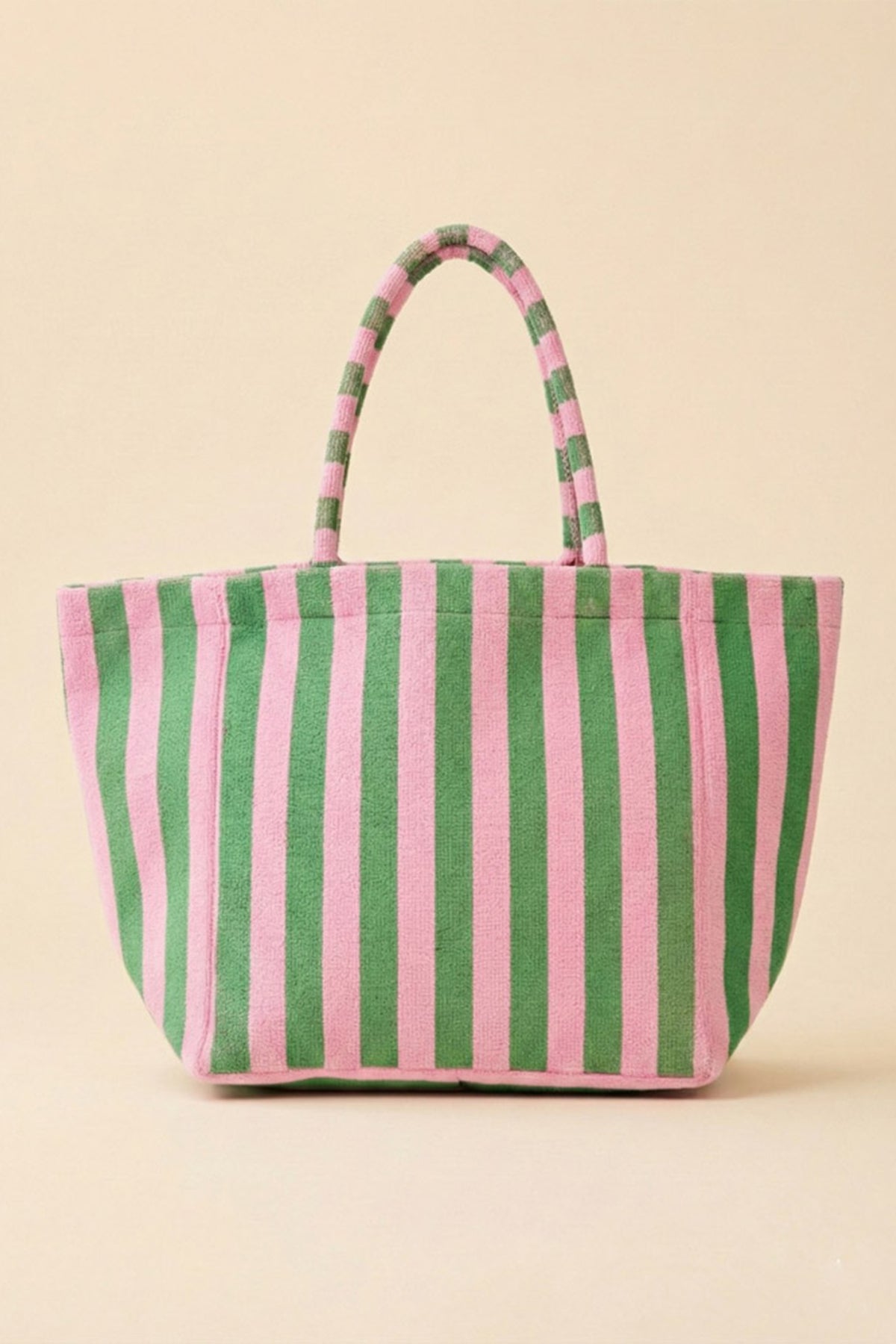 Dark Green Striped Terry Large Beach Tote Bag