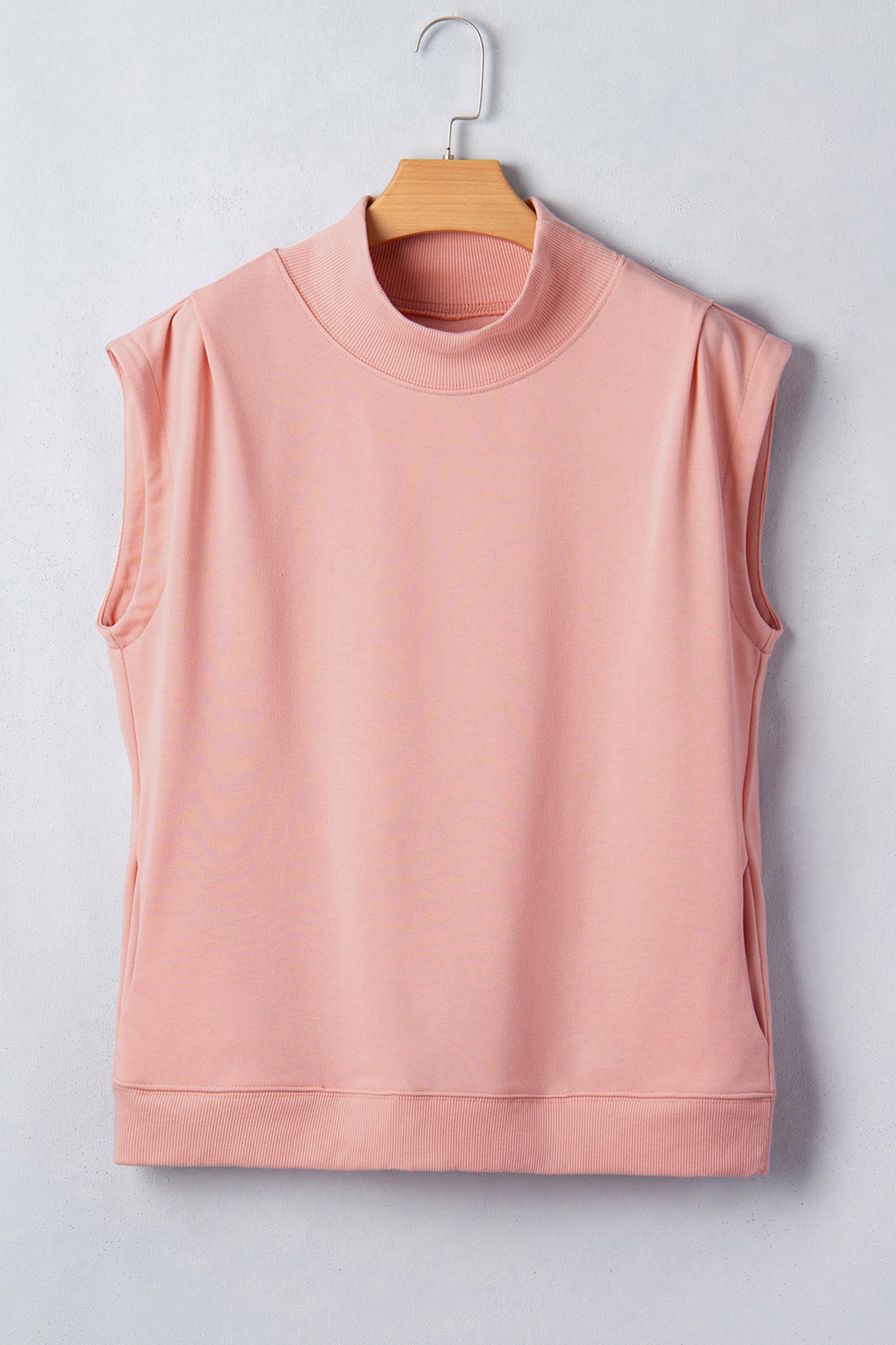 Orange Solid Color High Neck Cap Sleeve Loose Top