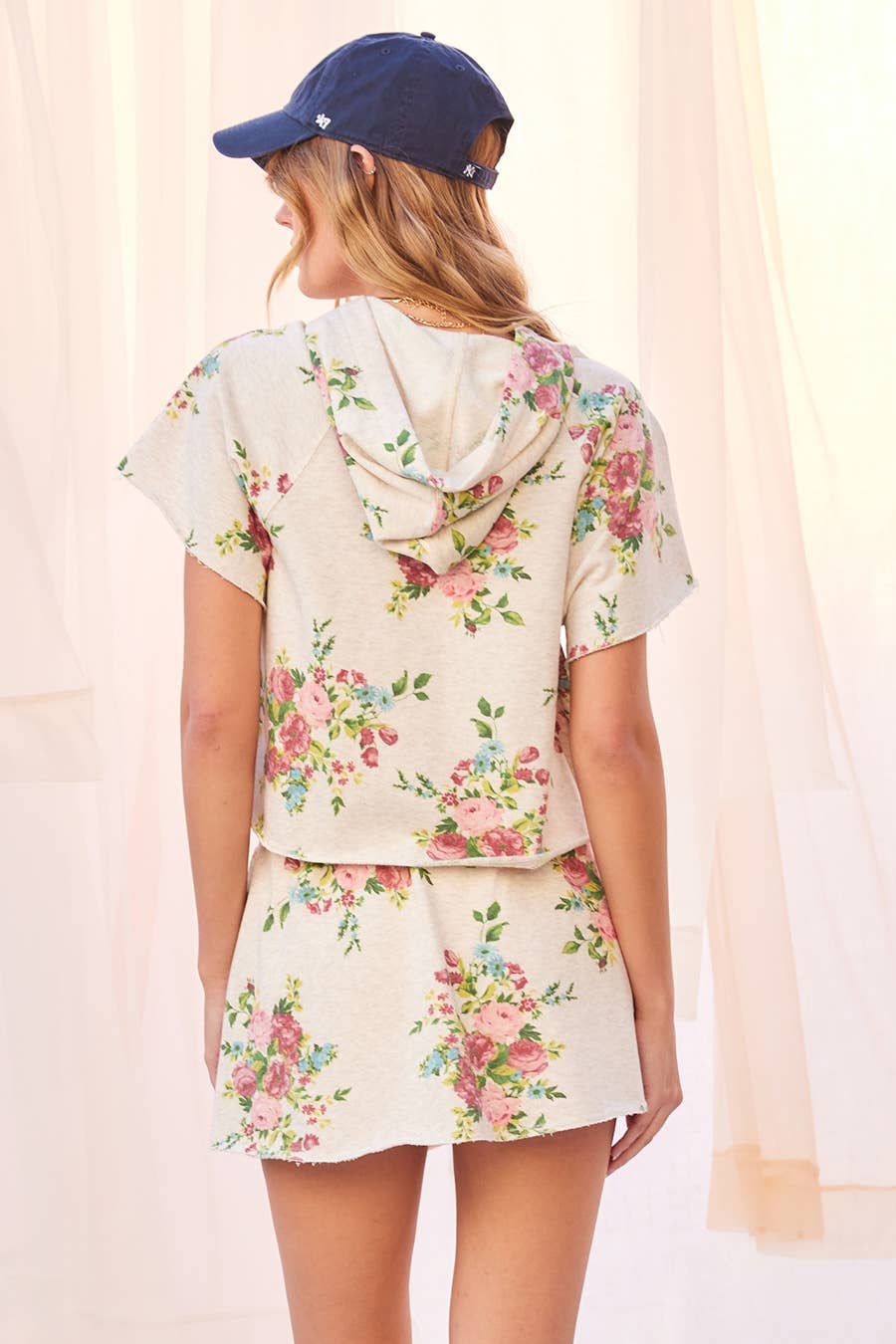 Floral Printed Cotton Terry Skort