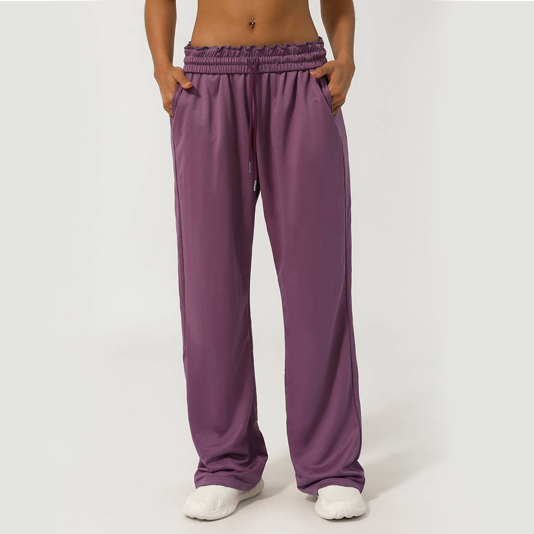 Women Waistband Drawstring Loose Sport Running Sweatpants: Brown / L