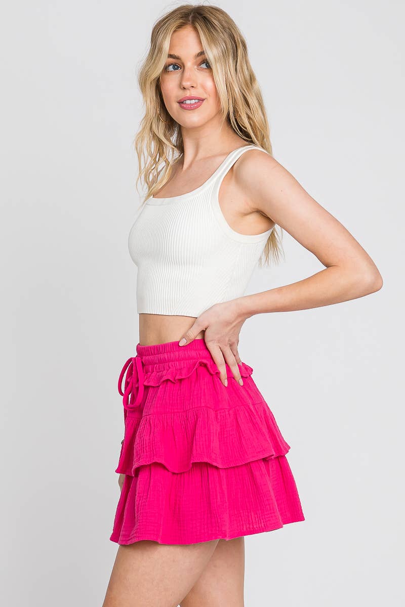 Tiered Gauze Ruffle Mini Skirt