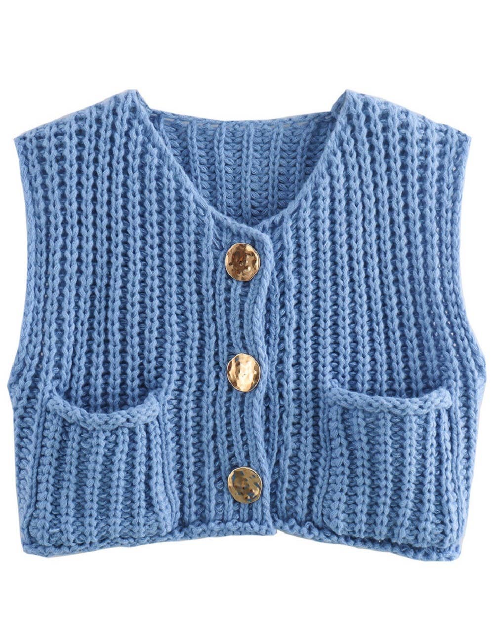 Ladies Solid Color Crew Neck Crop Sweater Vest SKT621: Purple / S