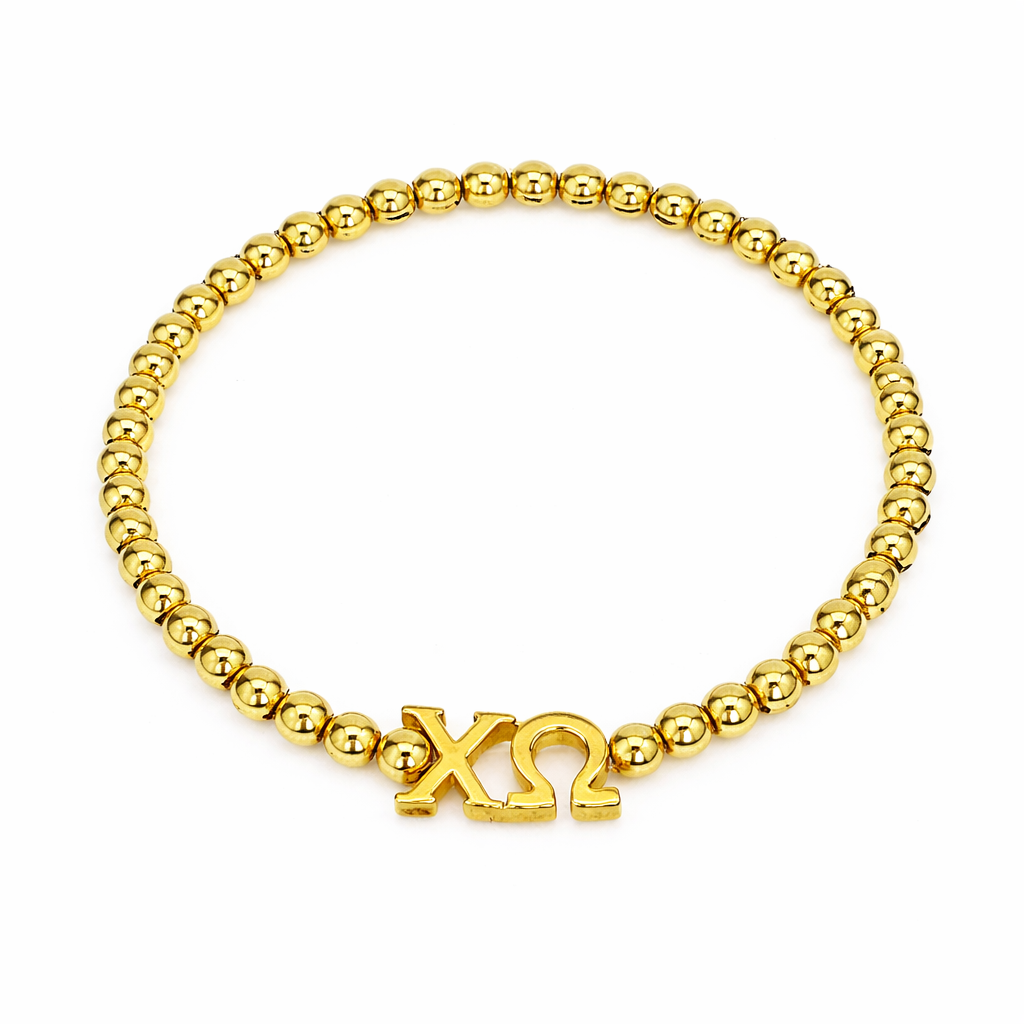 Sorority: Gold Beaded Bracelet with Greek Letters