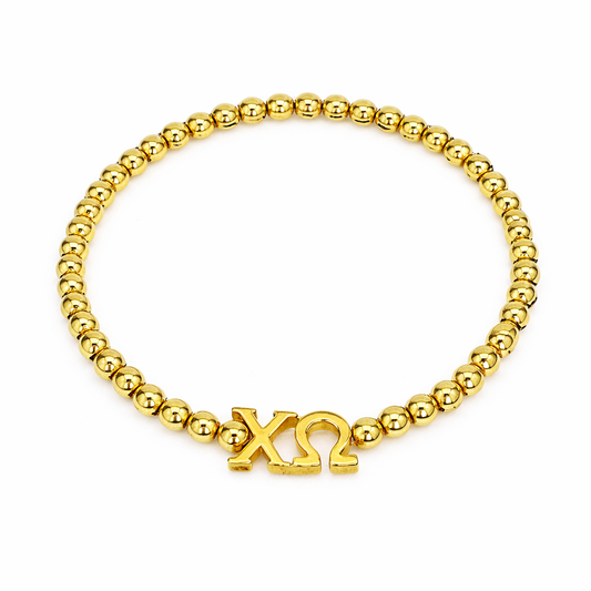 Sorority: Gold Beaded Bracelet with Greek Letters