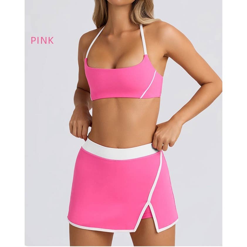 Sports Bra and Skirted Shorts Set: BLACK / L