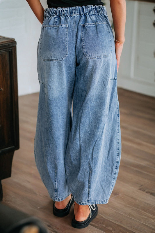 Patch Pocket Drawstring Paperbag Waist Barrel Jeans