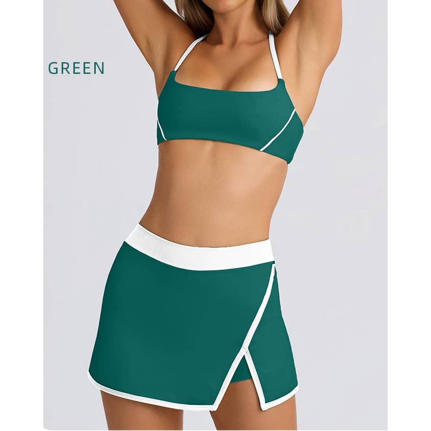 Sports Bra and Skirted Shorts Set: BLACK / L
