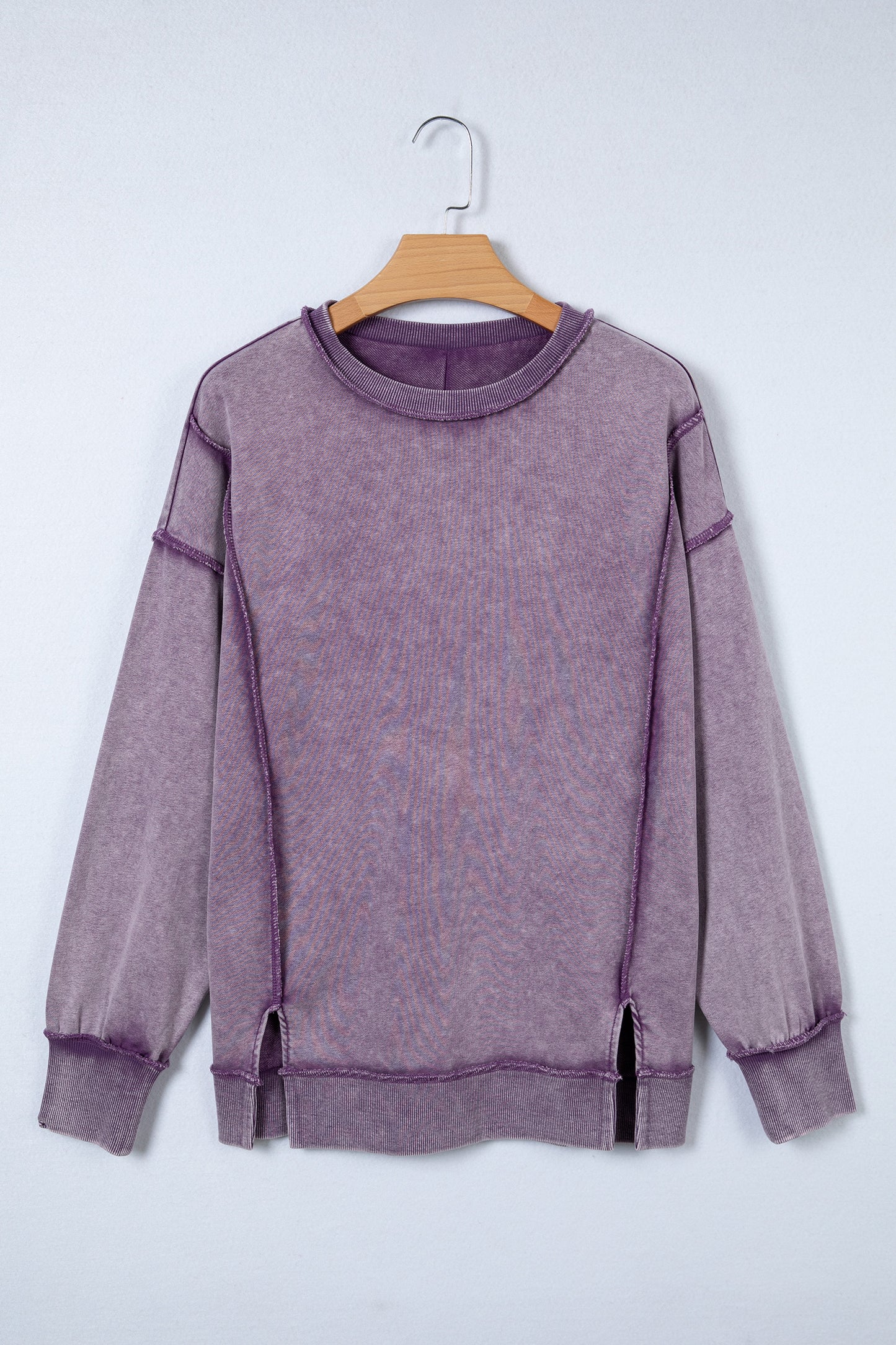 Valerian Mineral Wash Exposed Seam Side Slit Sweatshirt