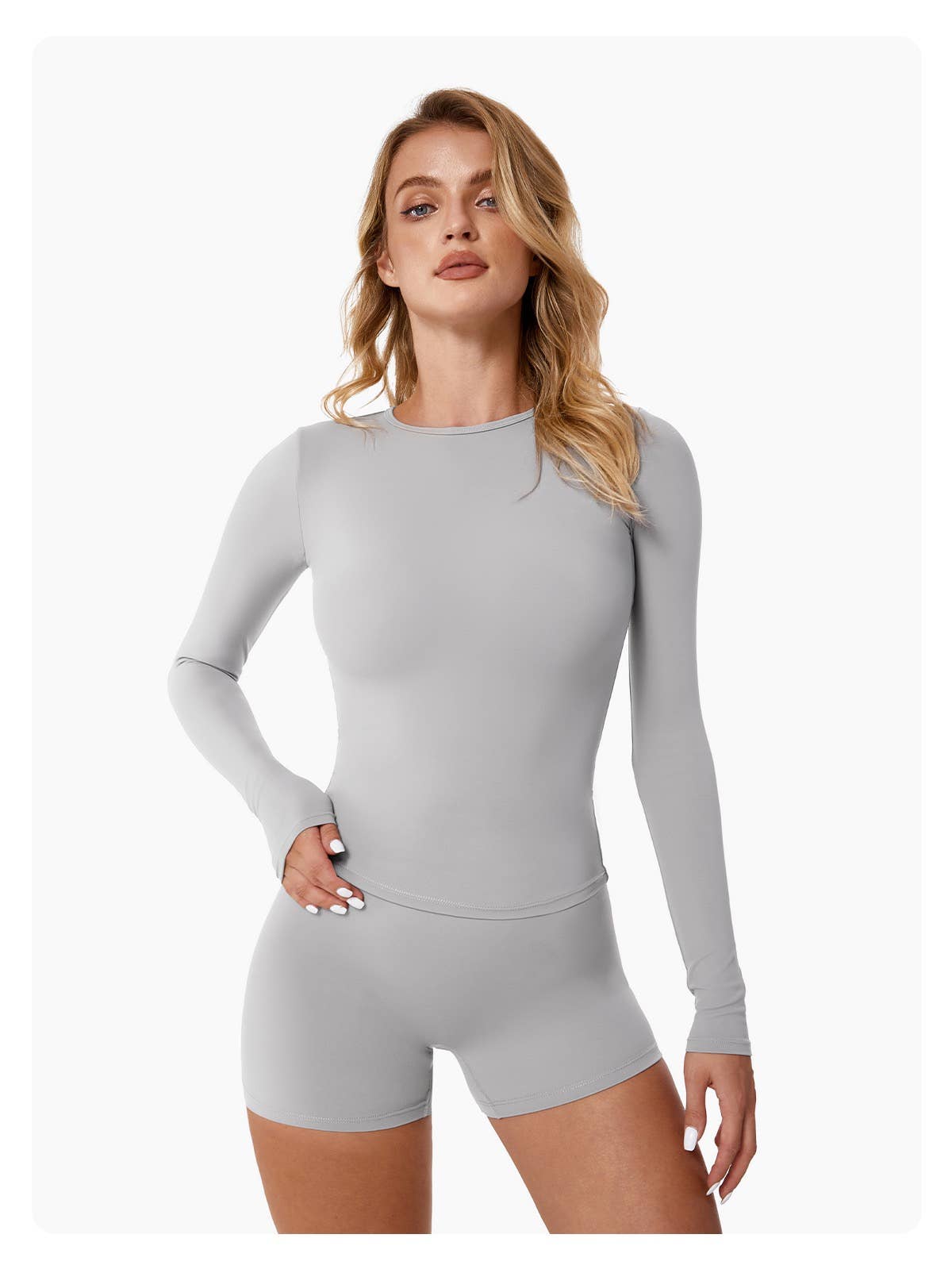 Abigail Buttery Soft Crew Neck Long Sleeve Active Top: Frosty Gray / XL