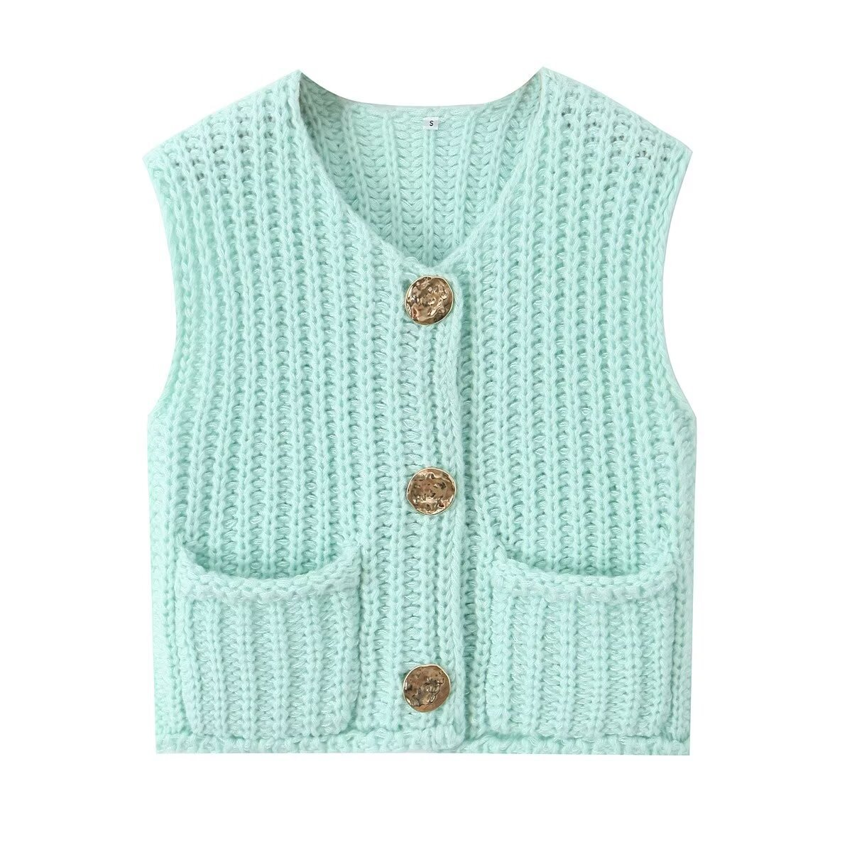 Ladies Solid Color Crew Neck Crop Sweater Vest SKT621: Purple / S