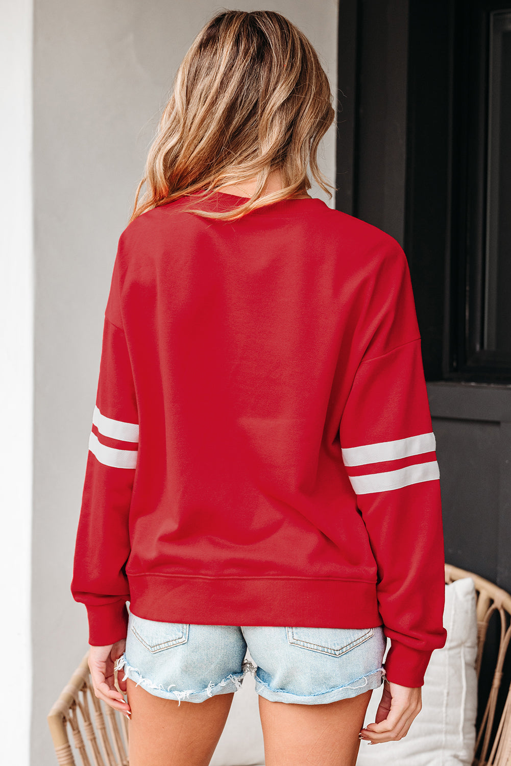 Dark Grey Varsity Striped Detail Drop Shoulder Oversized Sweatshirt