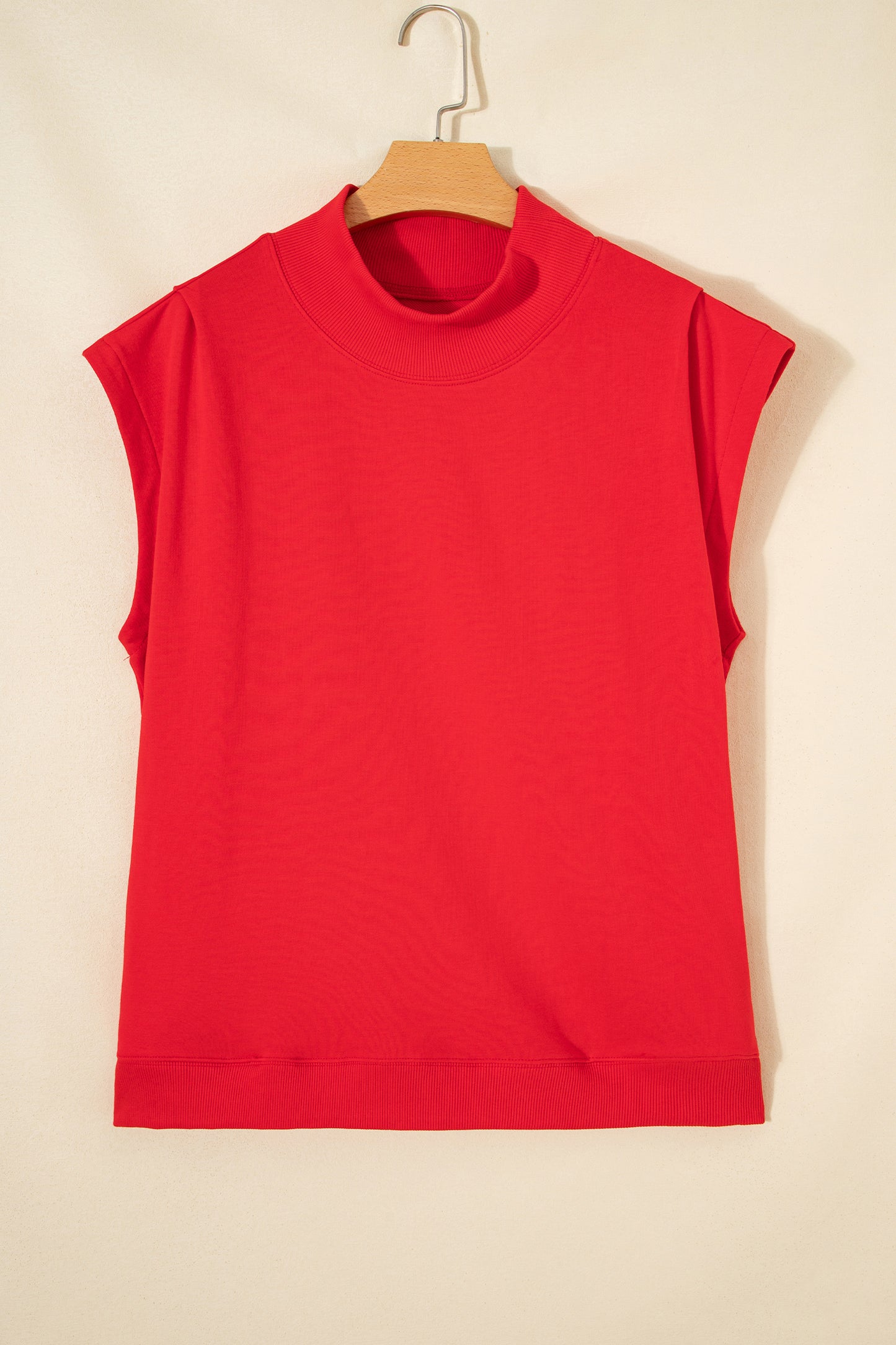 Orange Solid Color High Neck Cap Sleeve Loose Top