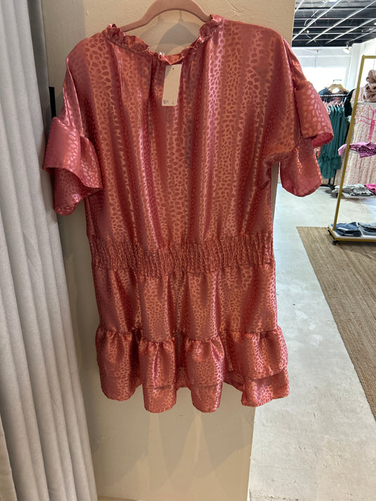 Pink leopard print silk short dress