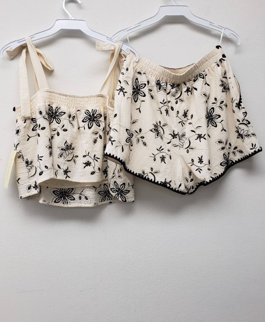 Embroidery Tan Crop Top and Short Set