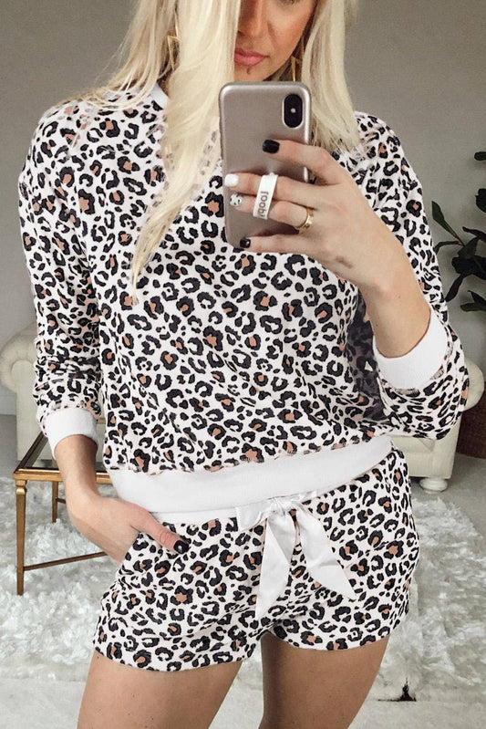 Leopard long sleeve shorts pajamas set: LEOPARD / 2-2-2 / S-M-L