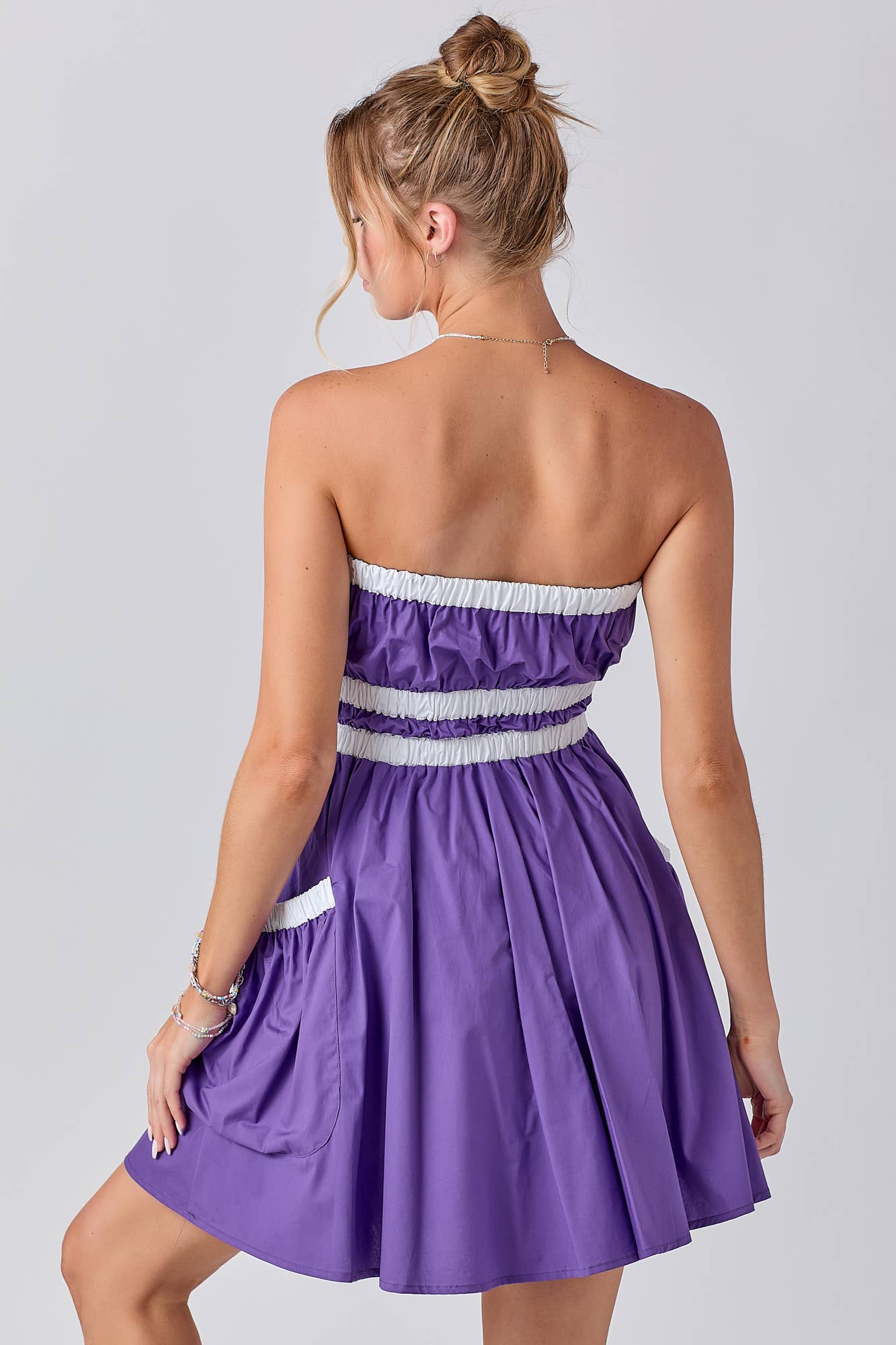 Gameday Contrast Gathered Over Sized Pocket Tube Dress : PURPLE / M
