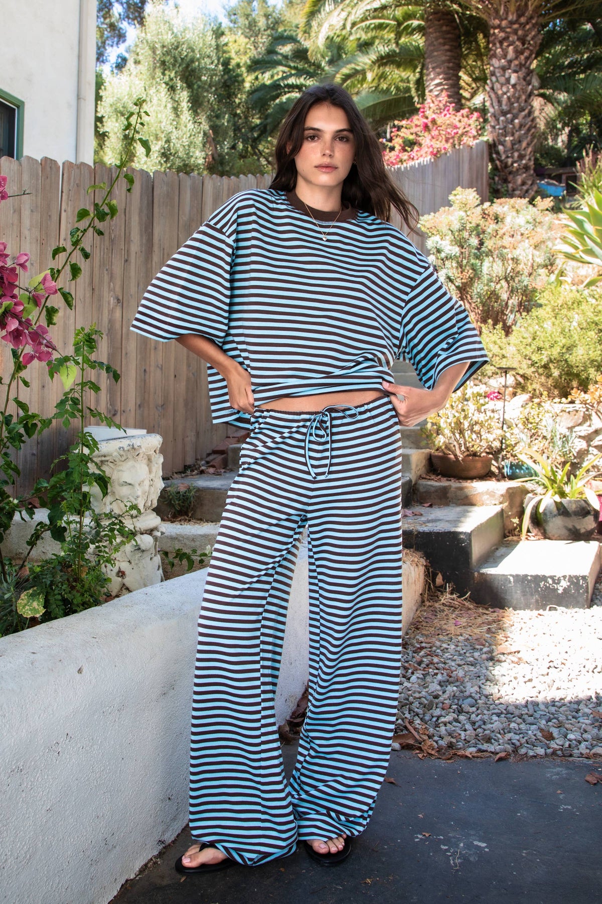 MARLOWE Oversized Crewneck Striped Short Sleeve Top
