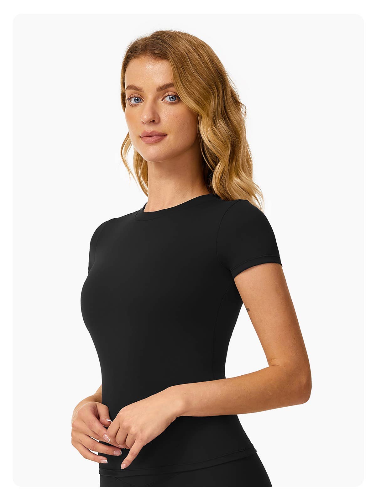 Natalie Fitted Short Sleeve Active Top: Black / L