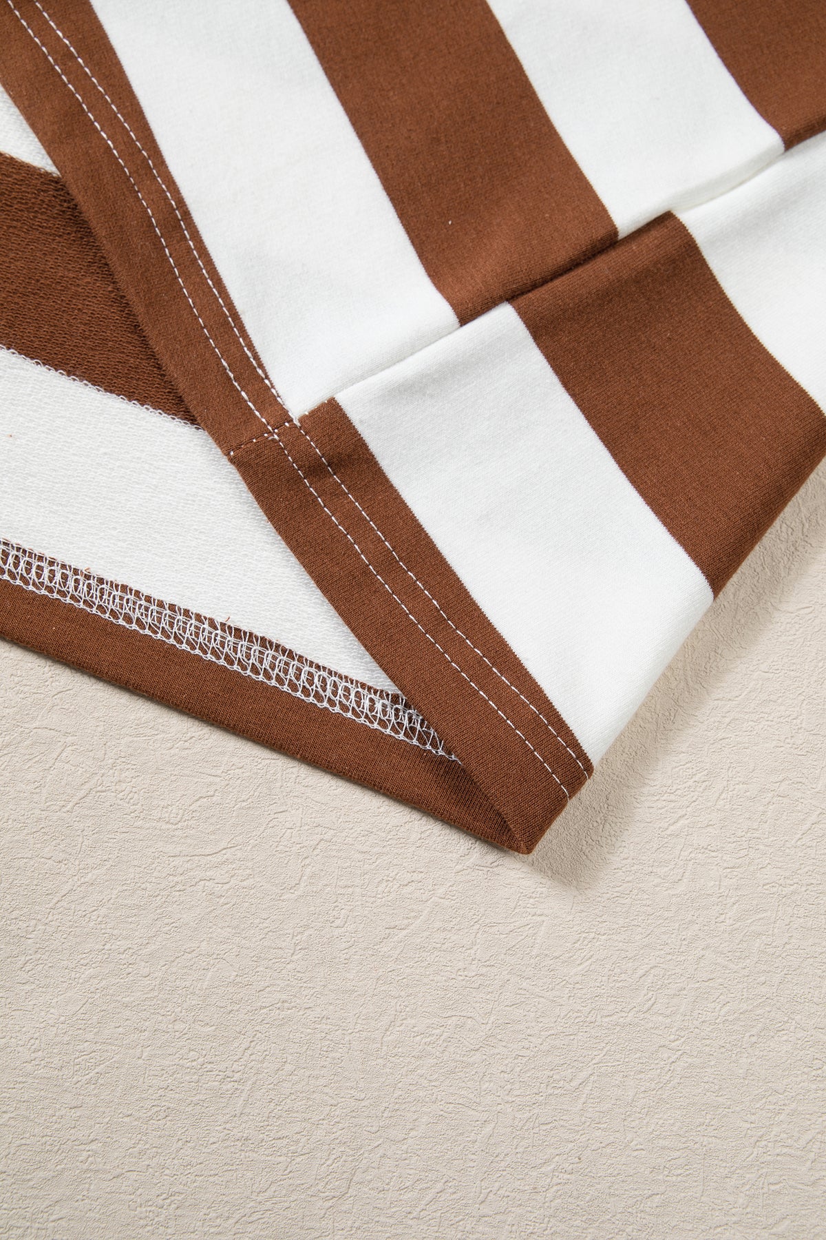 Brown Stripe Contrast Collar 3/4 Sleeve Oversized Casual Top