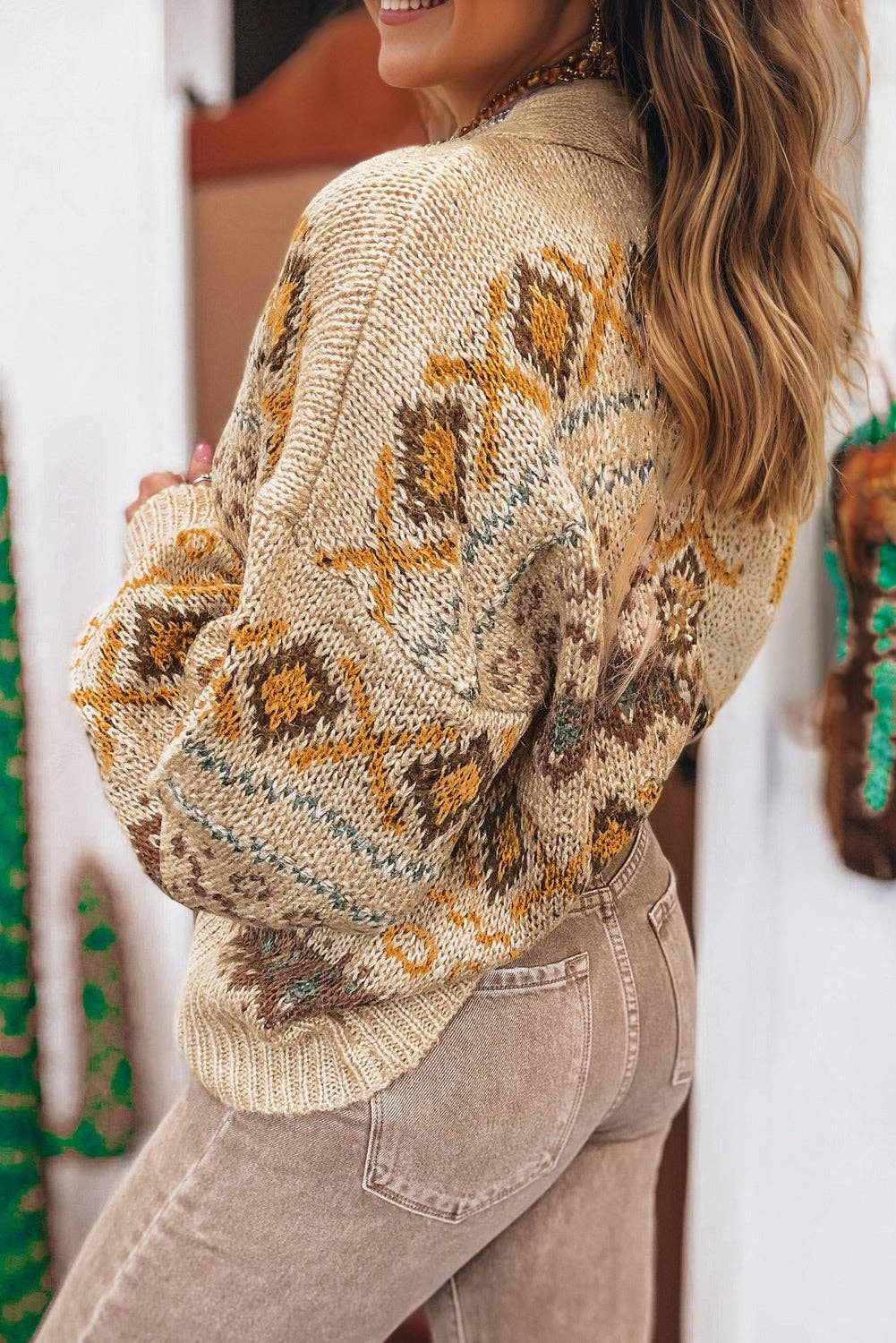 Western Knit Buttoned V-Neck Cardigan Sweater