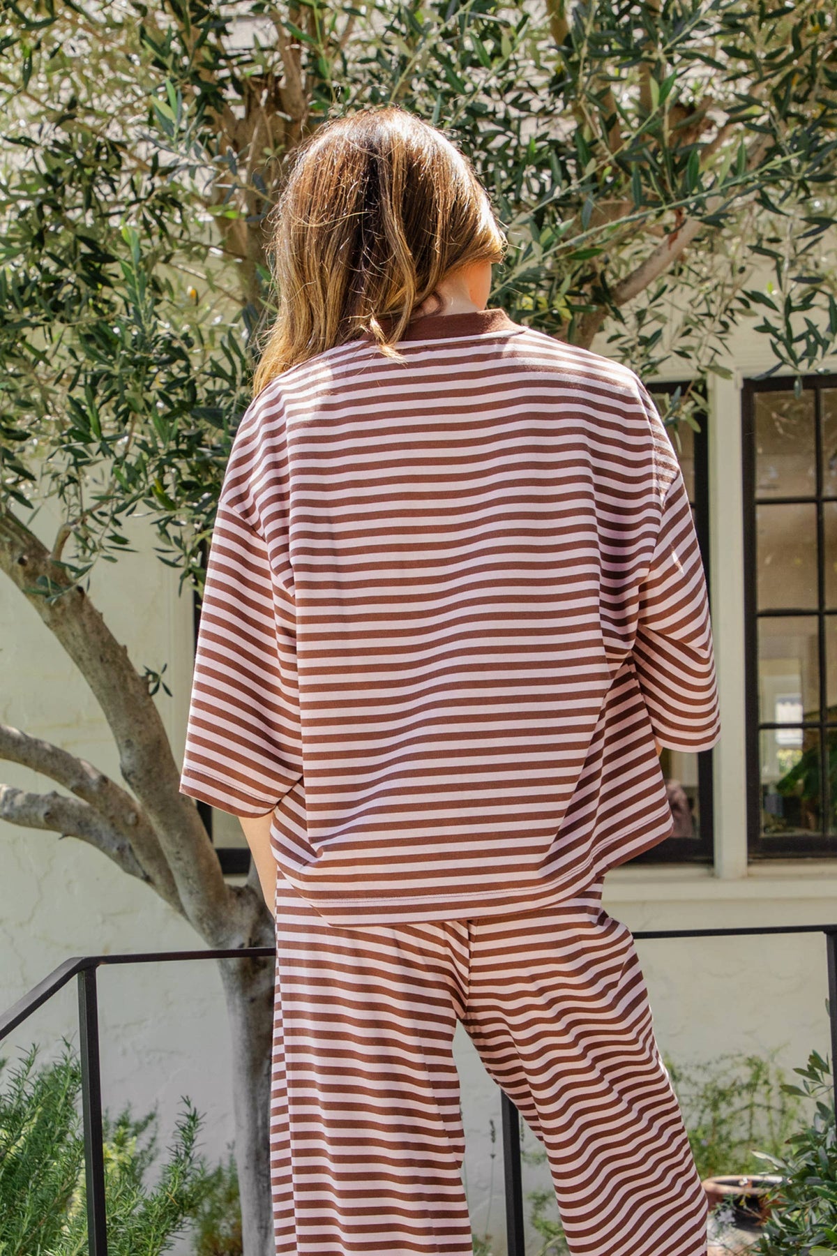 MARLOWE Oversized Crewneck Striped Short Sleeve Top