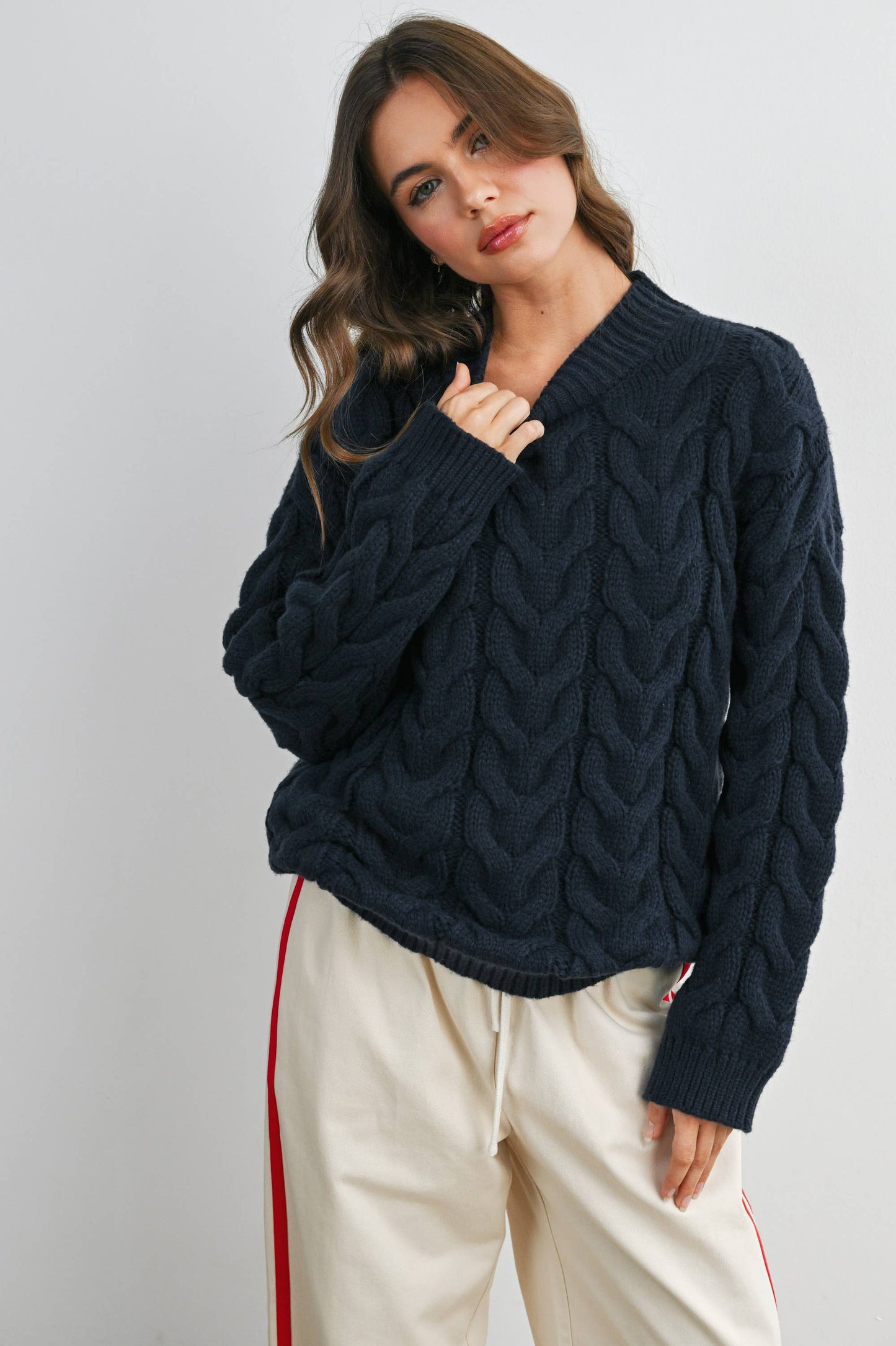 Cable-Knit Long Sleeve Sweater