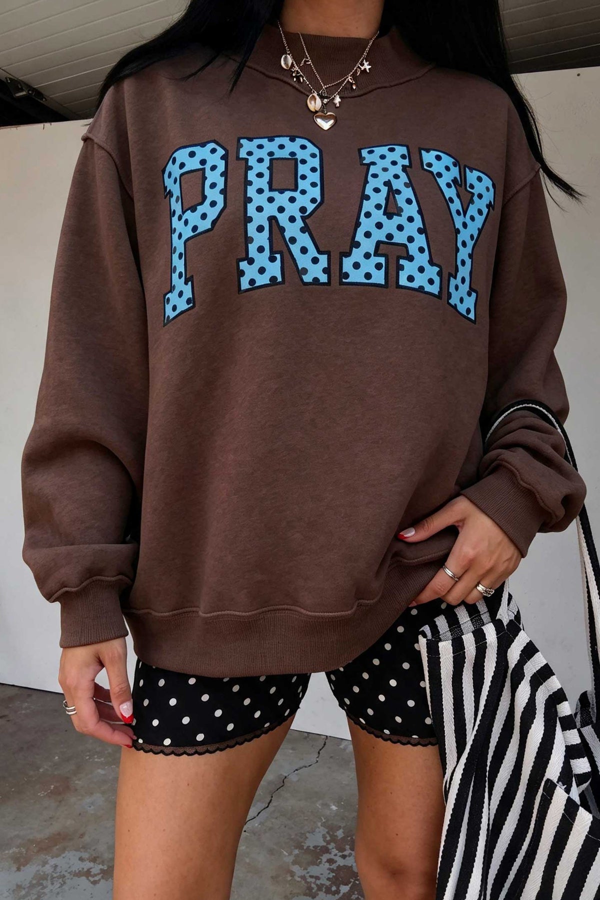 Brown PRAY Polka Dot Mock Neck