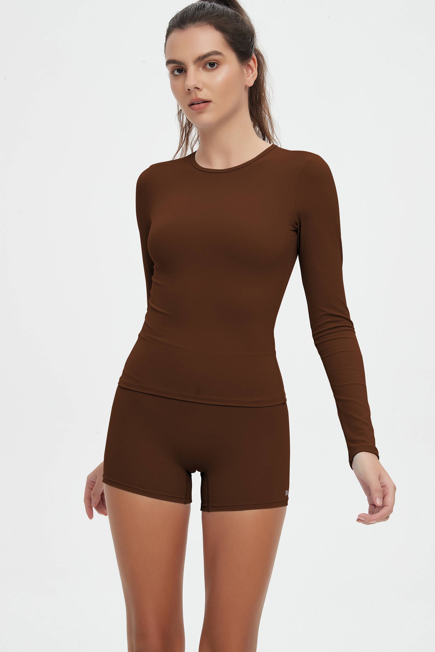 Abigail Buttery Soft Crew Neck Long Sleeve Active Top: Frosty Gray / S