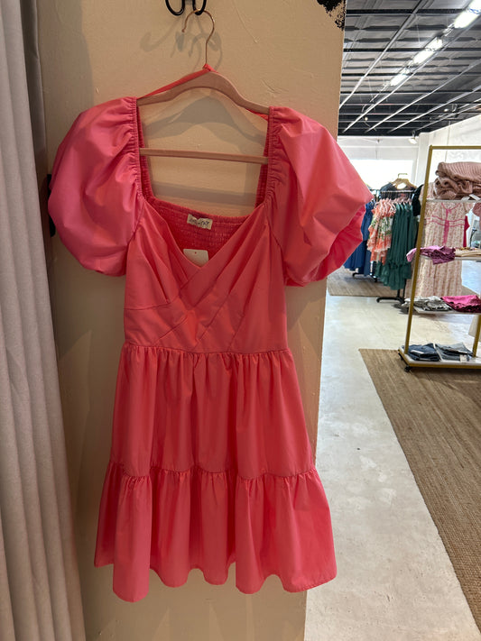 Pink puff sleeve dress