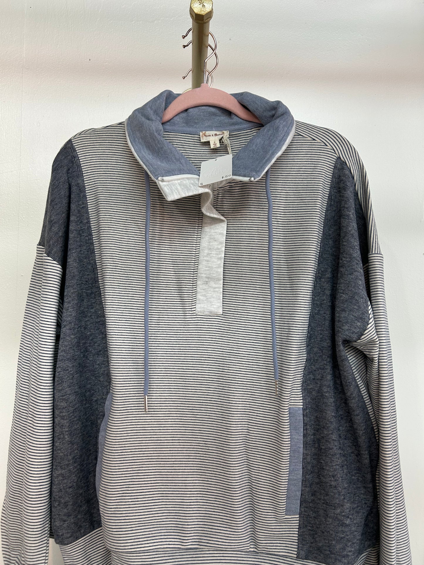 Striped blue and gray 1/4 zip