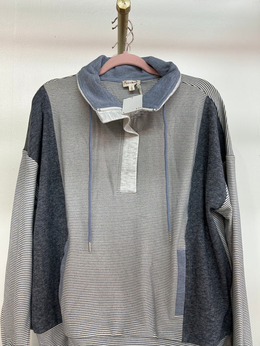Striped blue and gray 1/4 zip