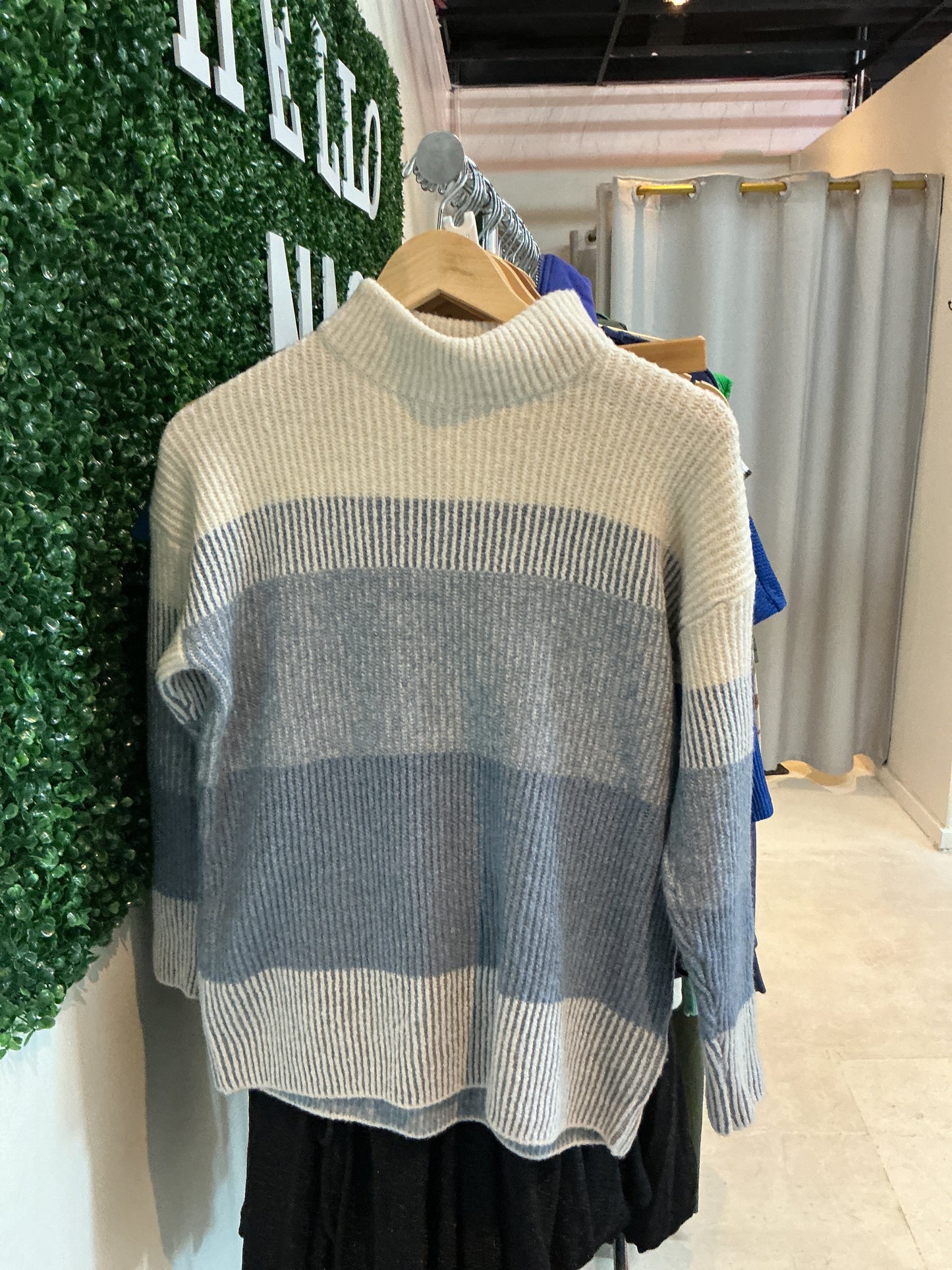 Blue and white sweater