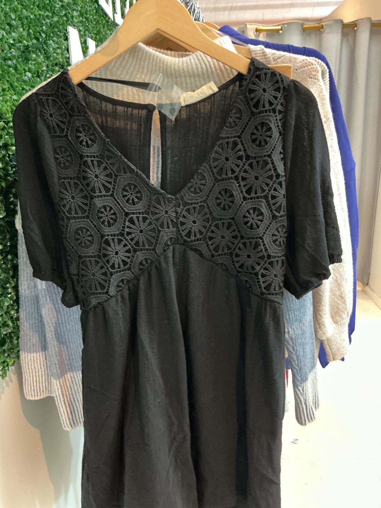 Black crocheted top SS romper