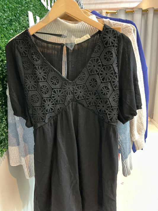Black crocheted top SS romper