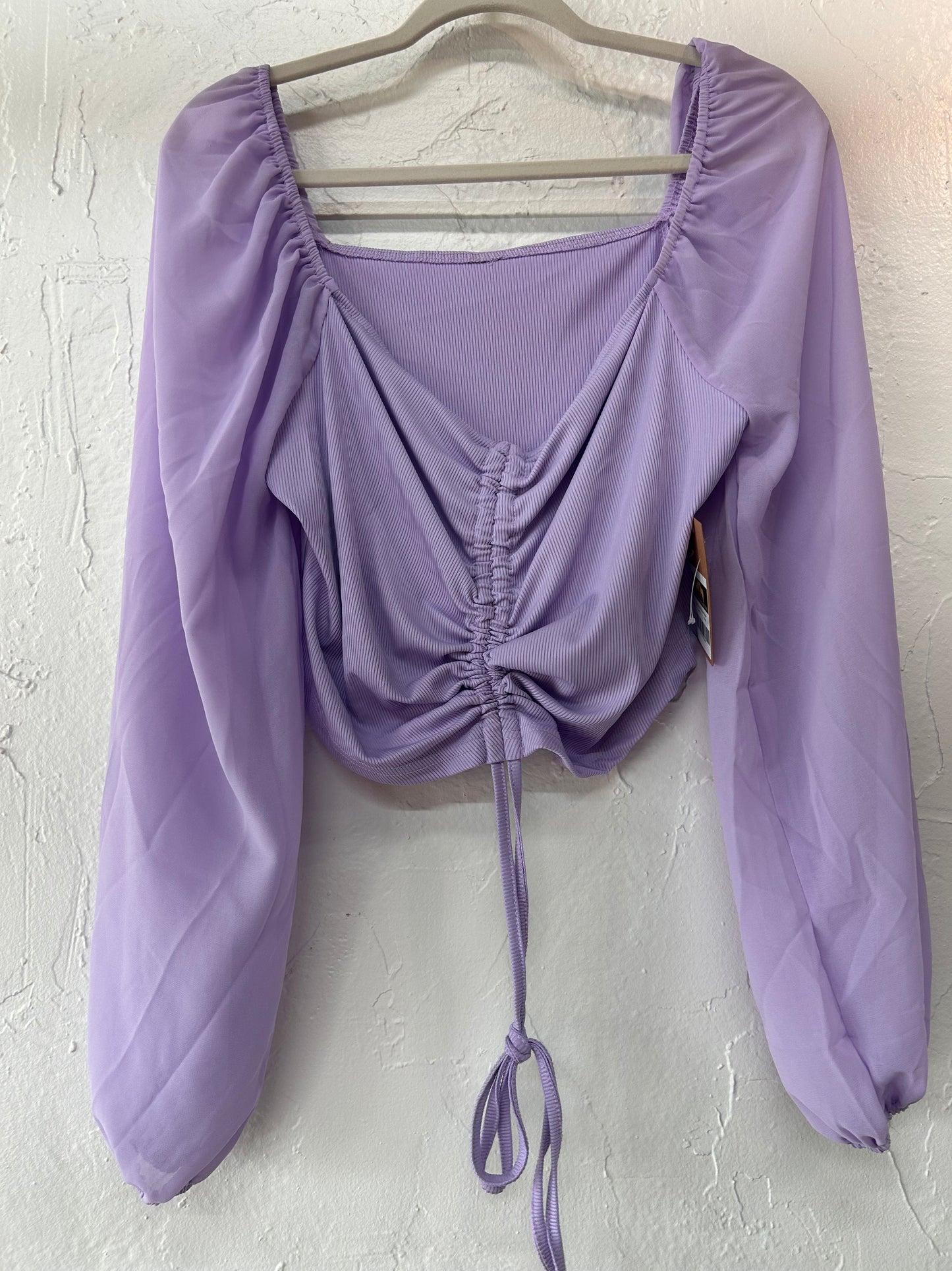 Lavender Ruched Long Sleeve Cropped Blouse
