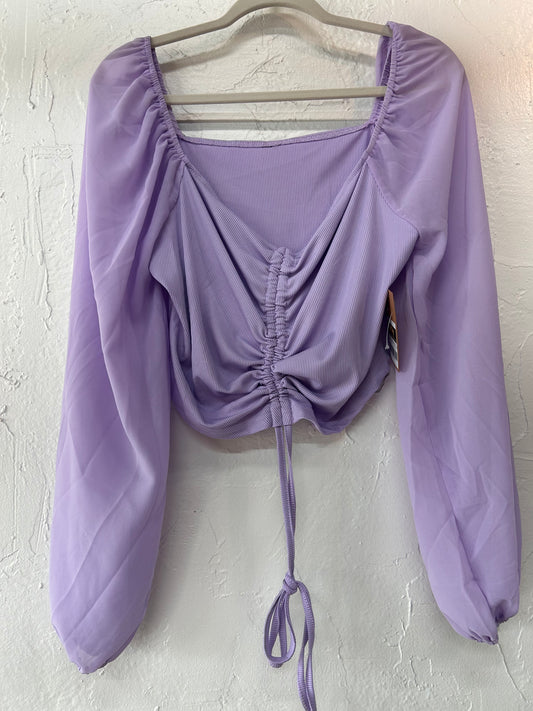 Lavender Ruched Long Sleeve Cropped Blouse