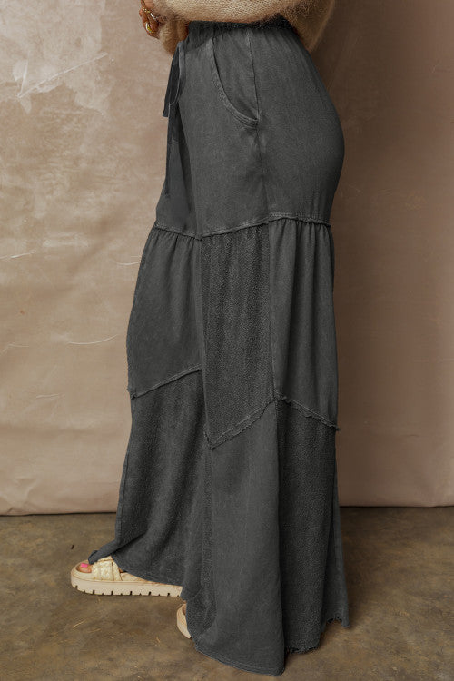 ‘Around Town’ Tiered Jersey Wide Leg Patchwork Pants
