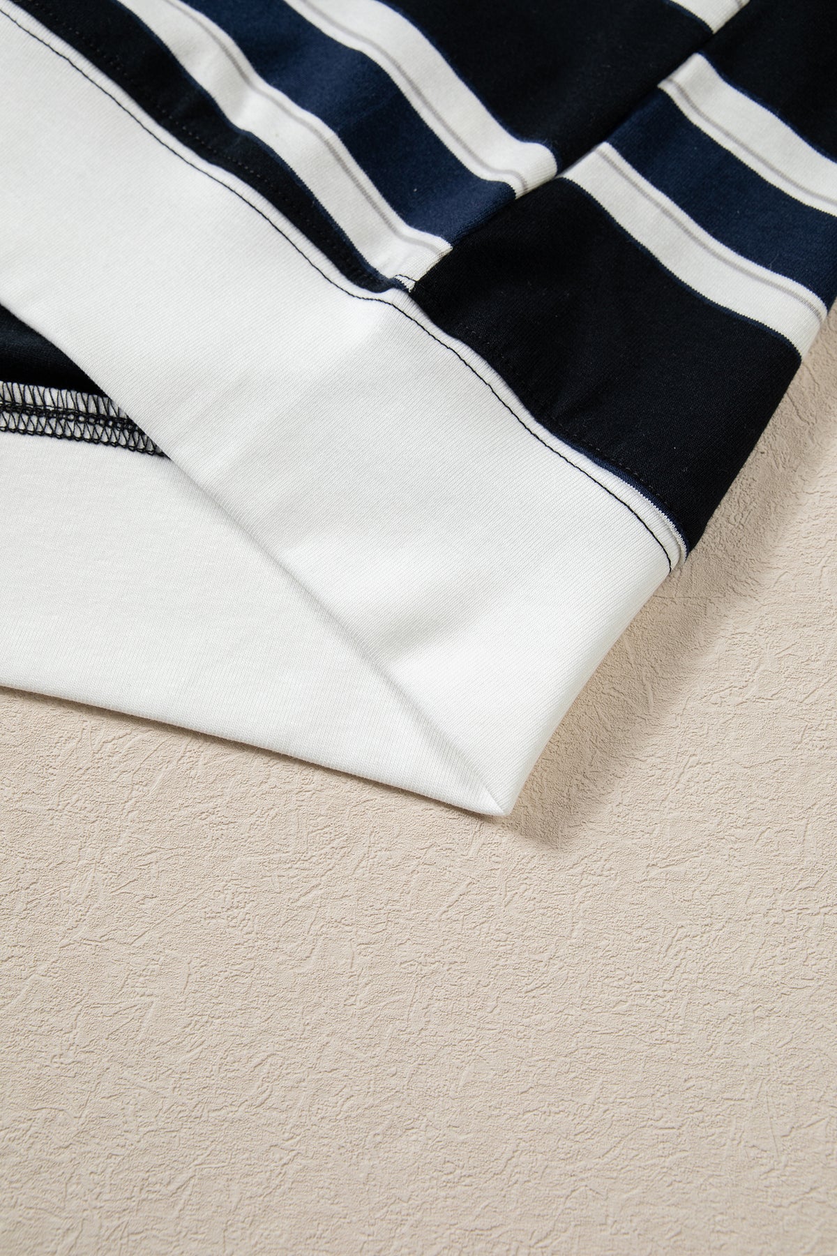 Blue Stripe Ribbed Color Block Trim Round Neck Dropped Shoulder Sweatshirt