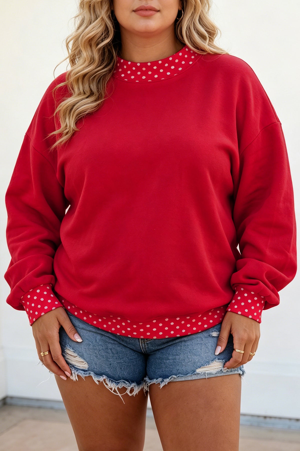 Red Polka Dot Plus Size Sweatshirt