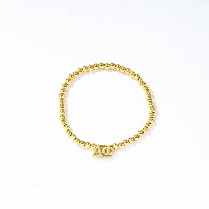 Sorority: Gold Beaded Bracelet with Greek Letters