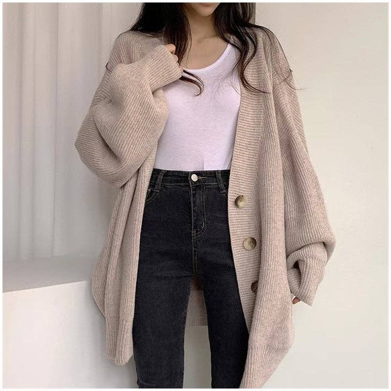 Relaxed Fit Chunky Knit Cardigan Sweater
