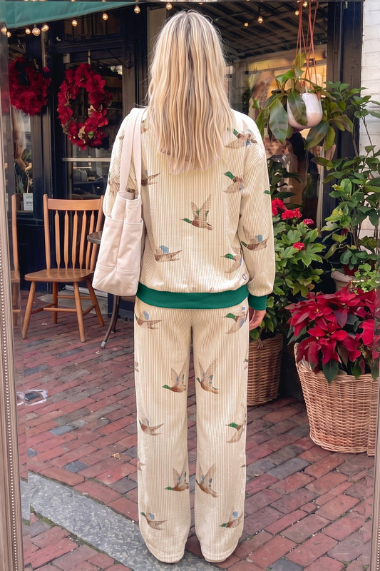 Beige Mallard Duck Print Two Piece Set
